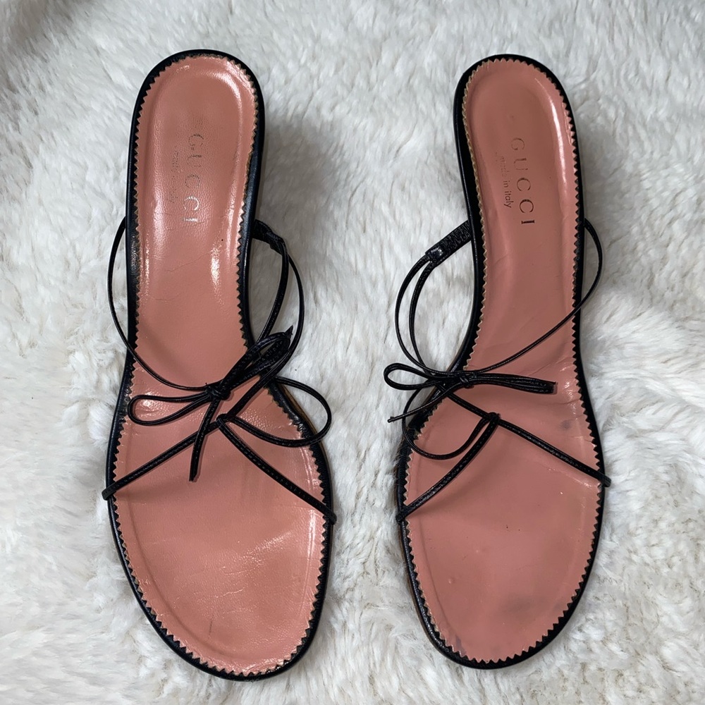 Vintage Gucci Black Bow Strappy Heels Sandals